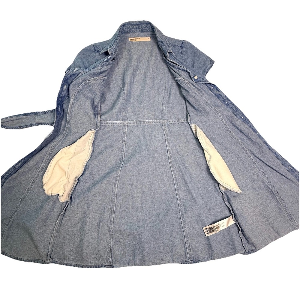 ASOS Denim Tie-Front Mini Dress 100% Cotton US size 0 Cottagecore Western Summer - Picture 4 of 16